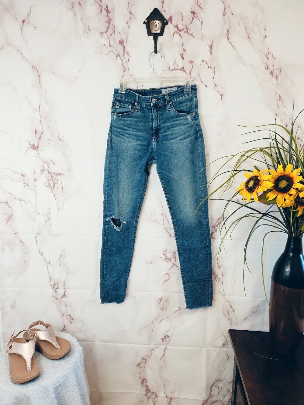 AG Adriano Goldschmied Women’s Distressed Skinny Jeans Medium Wash 27R - Picture 2 of 6